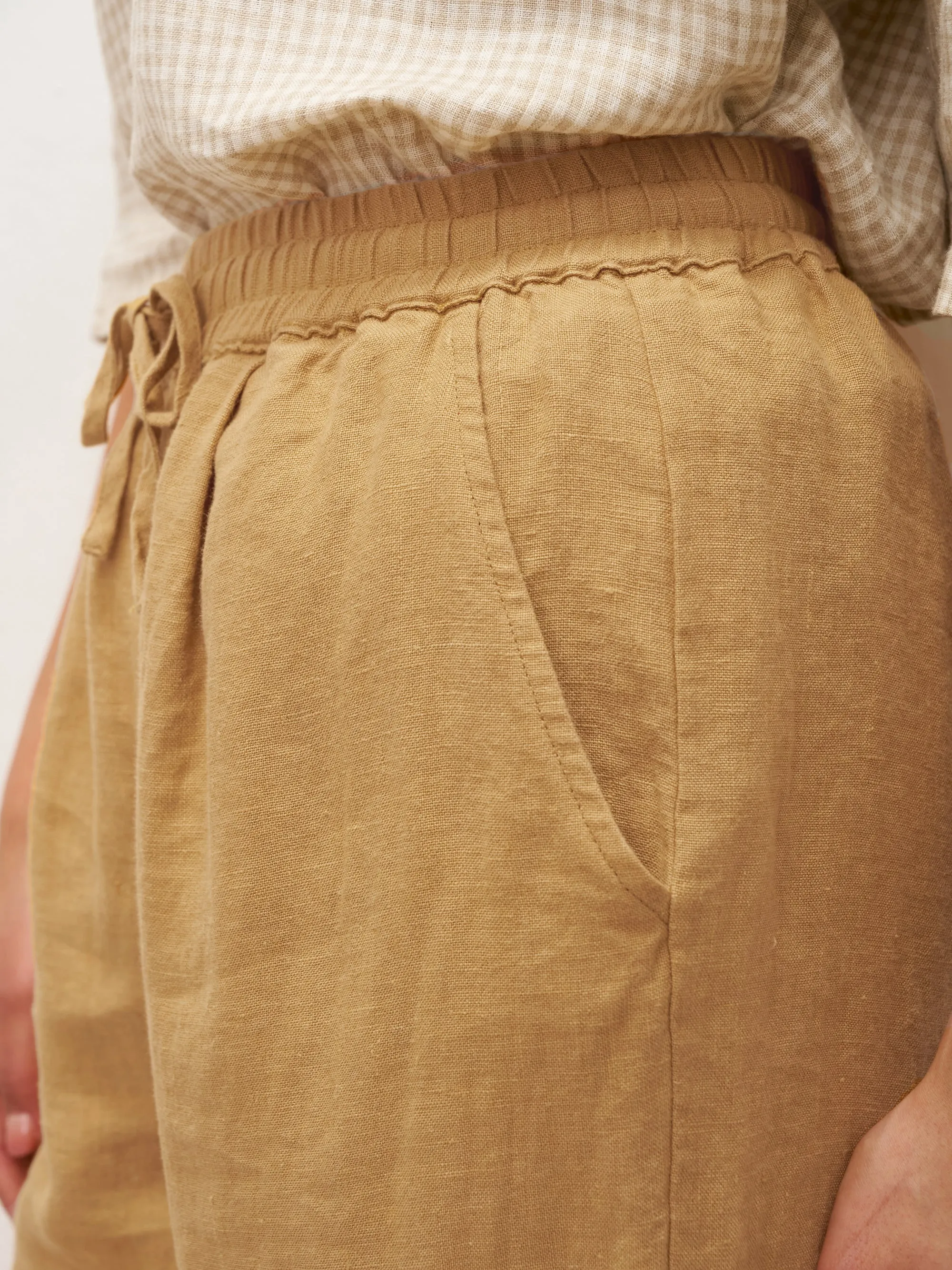 100% Linen Cuffed Ankle-Length Elastic Waist Pants DANIKA