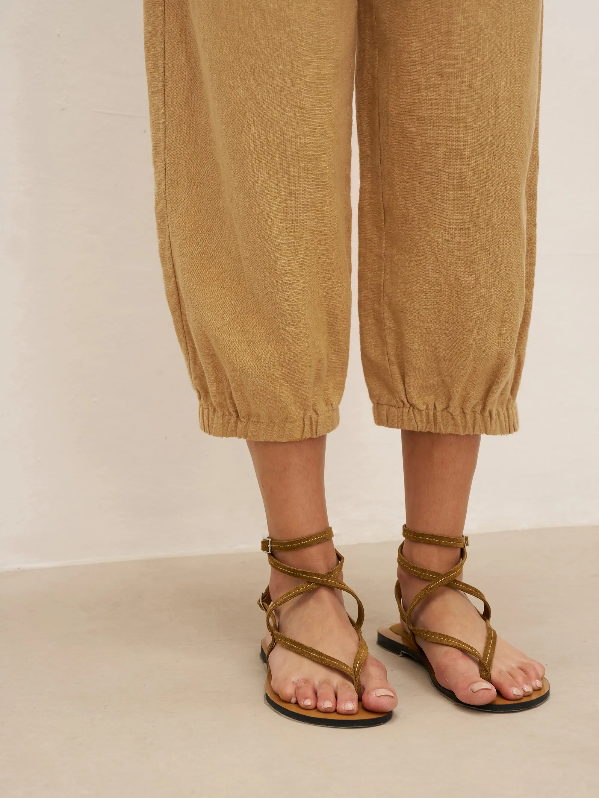 100% Linen Cuffed Ankle-Length Elastic Waist Pants DANIKA