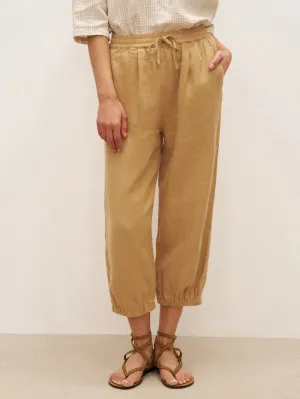 100% Linen Cuffed Ankle-Length Elastic Waist Pants DANIKA