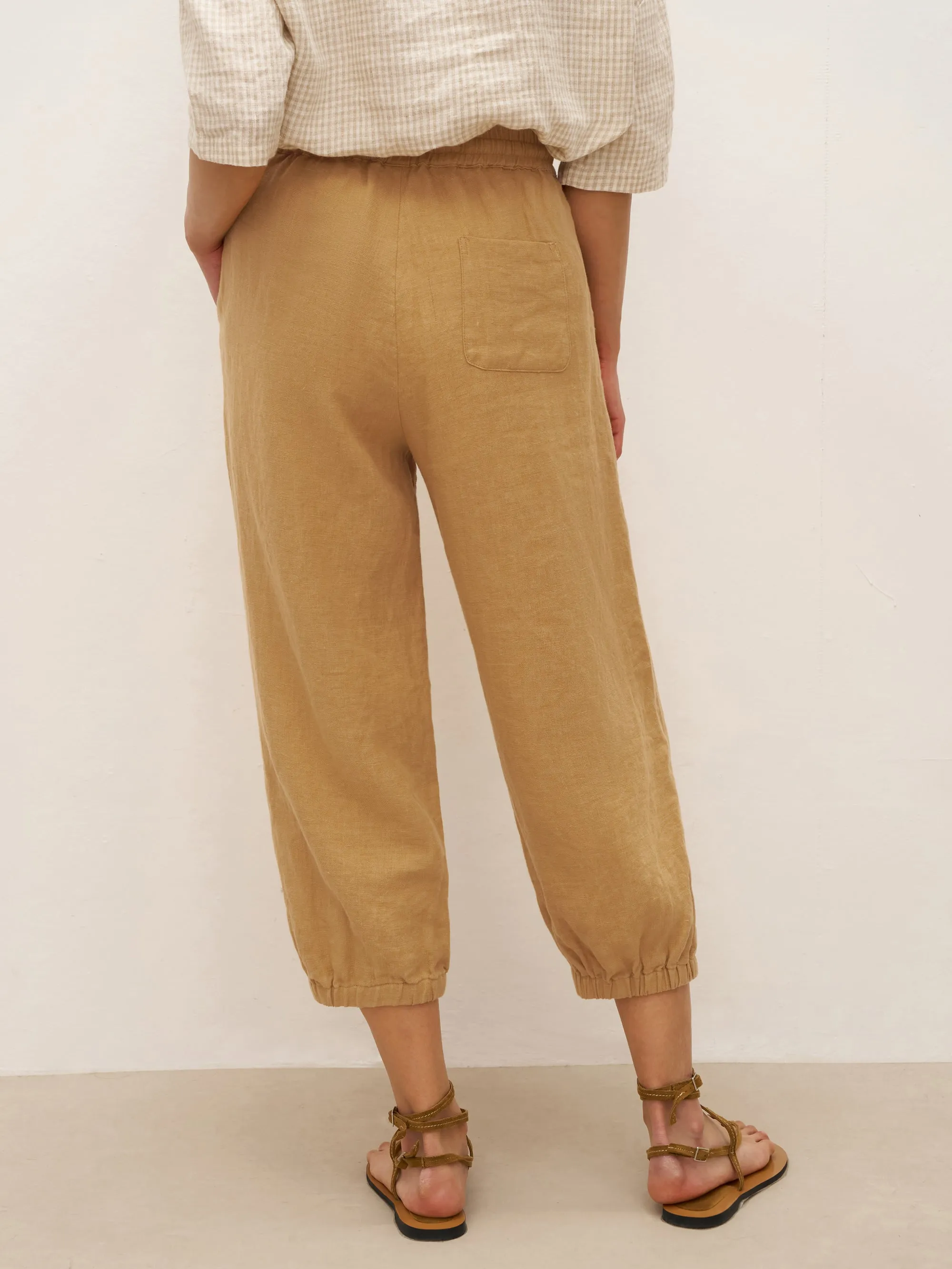 100% Linen Cuffed Ankle-Length Elastic Waist Pants DANIKA