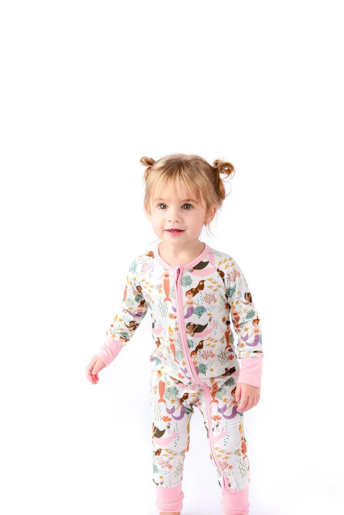3-6 M Zip Up Mermaids Convertible Footie Pajamas