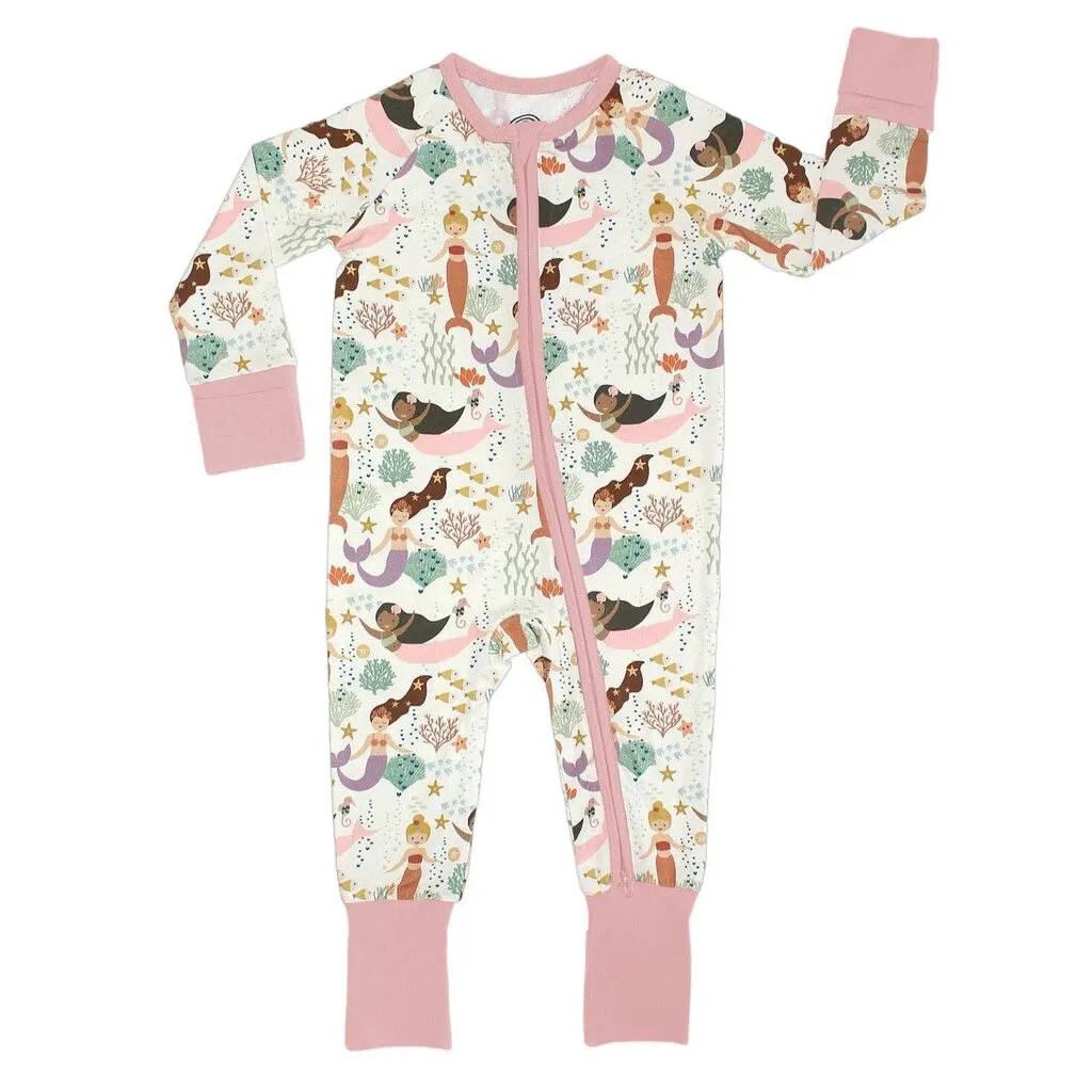 3-6 M Zip Up Mermaids Convertible Footie Pajamas
