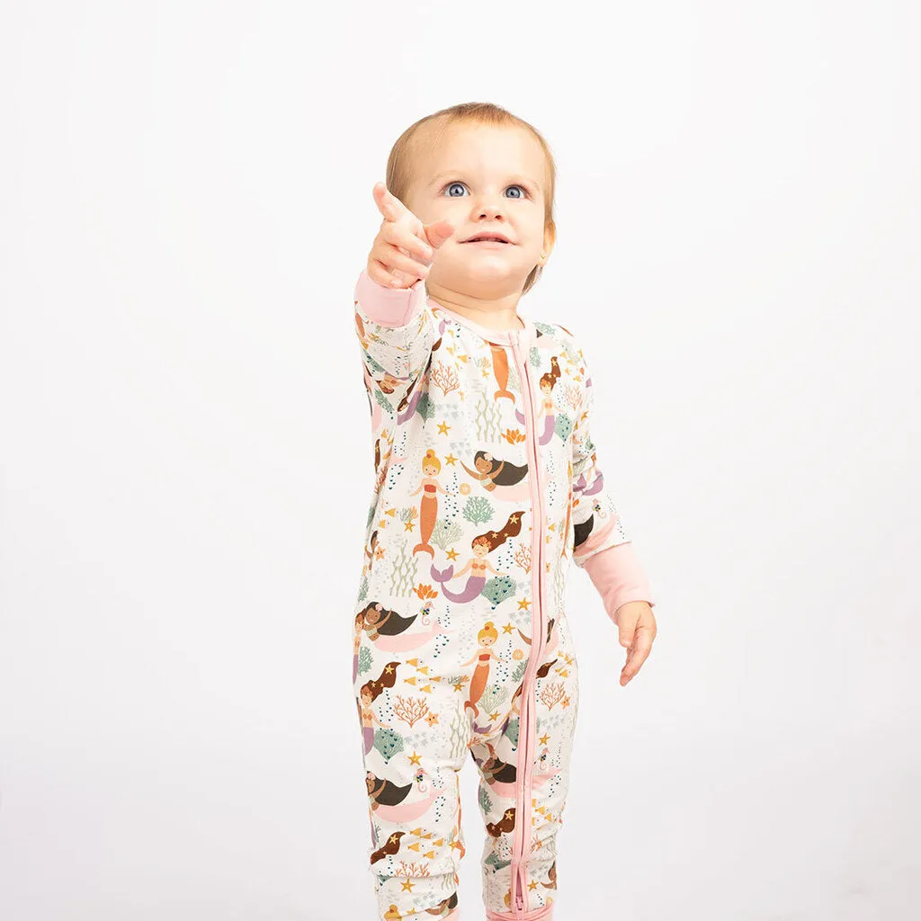 3-6 M Zip Up Mermaids Convertible Footie Pajamas