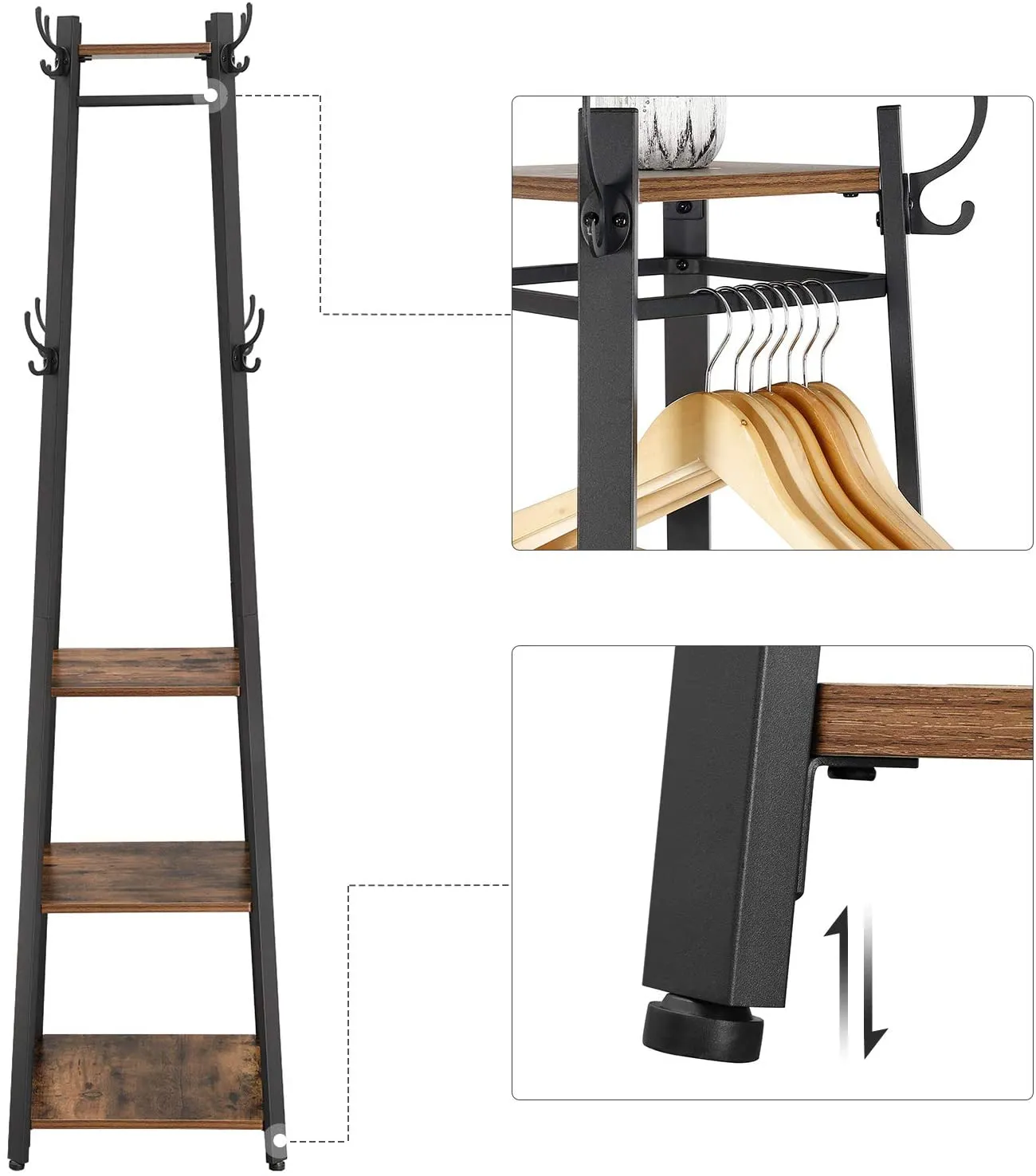 3 Shelf Coat Rack With Hanging Hooks