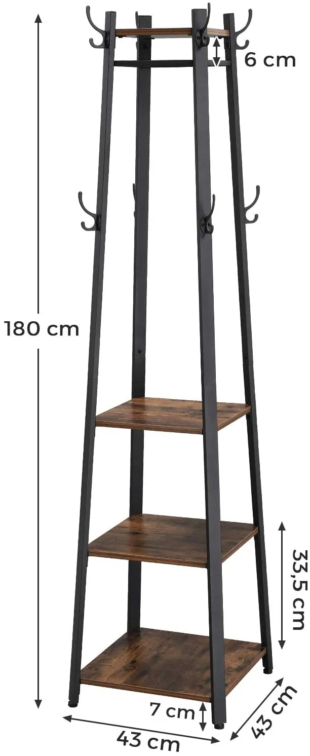 3 Shelf Coat Rack With Hanging Hooks