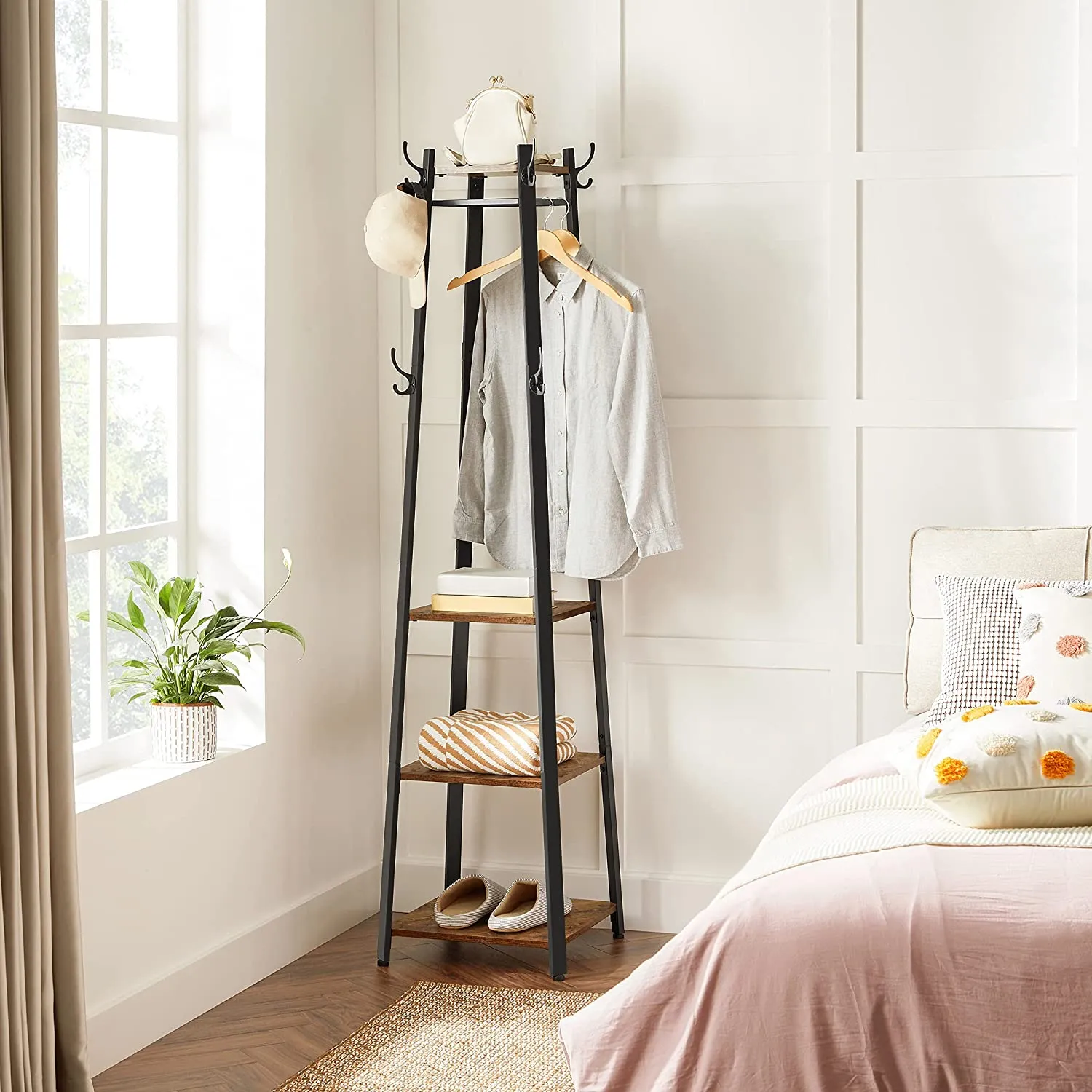 3 Shelf Coat Rack With Hanging Hooks