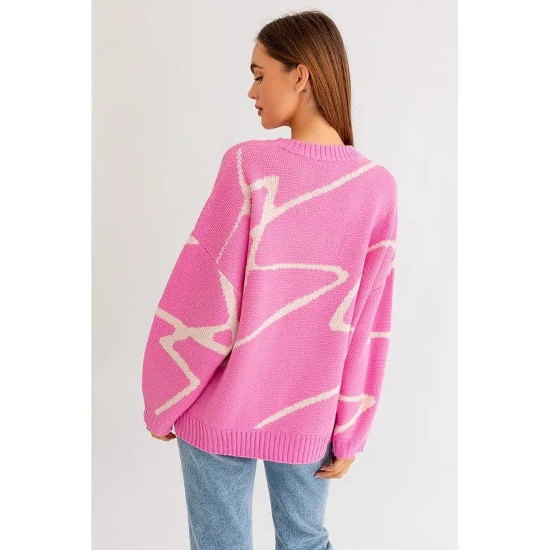 Abstract Pattern Oversized Sweater Top