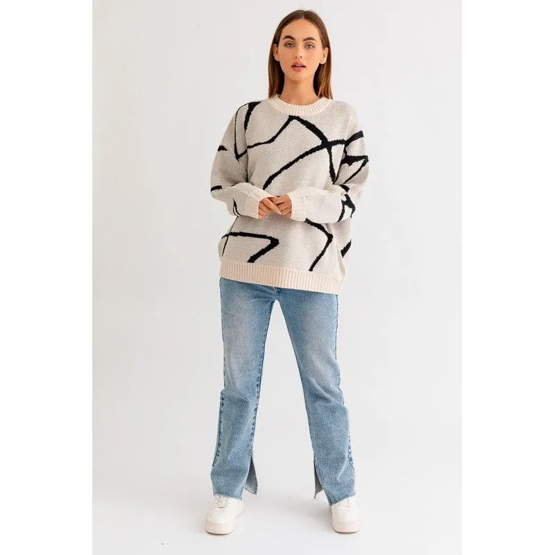 Abstract Pattern Oversized Sweater Top