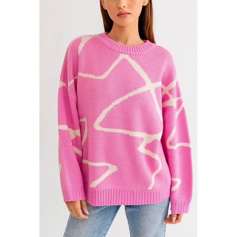 Abstract Pattern Oversized Sweater Top