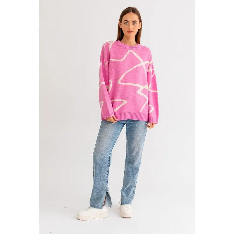 Abstract Pattern Oversized Sweater Top