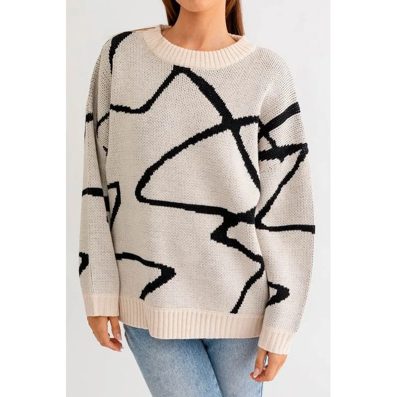 Abstract Pattern Oversized Sweater Top