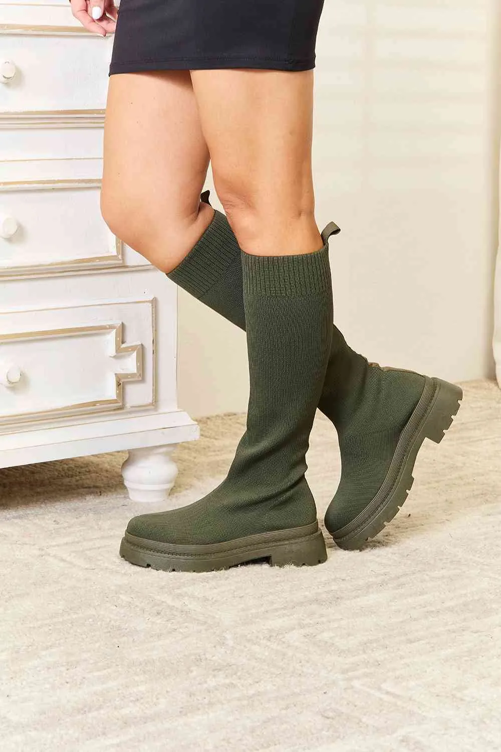 Alexa Knee High Platform Sock Boots