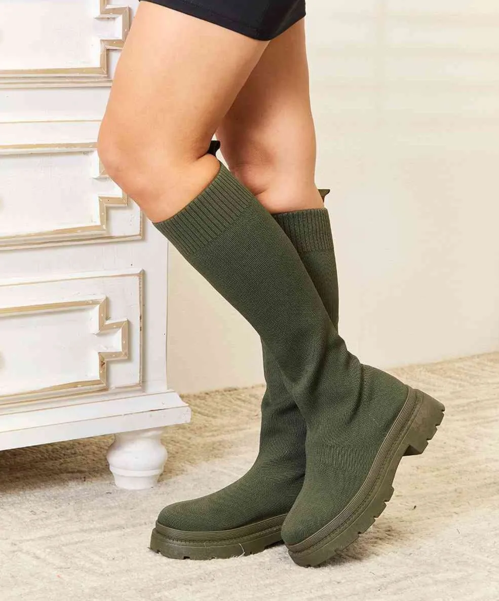 Alexa Knee High Platform Sock Boots