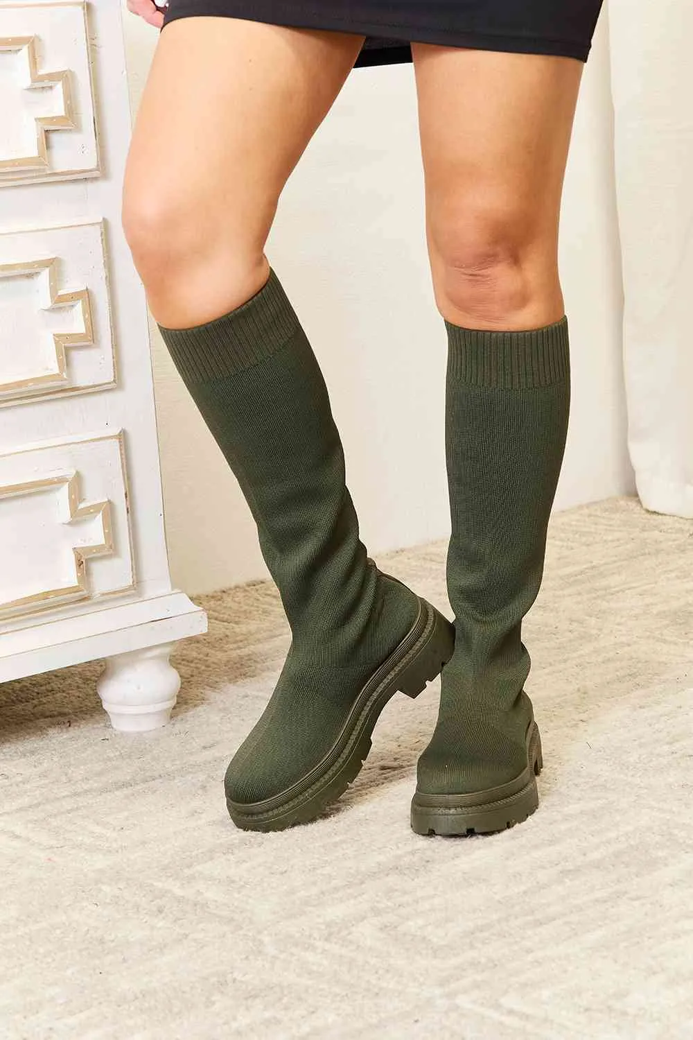 Alexa Knee High Platform Sock Boots