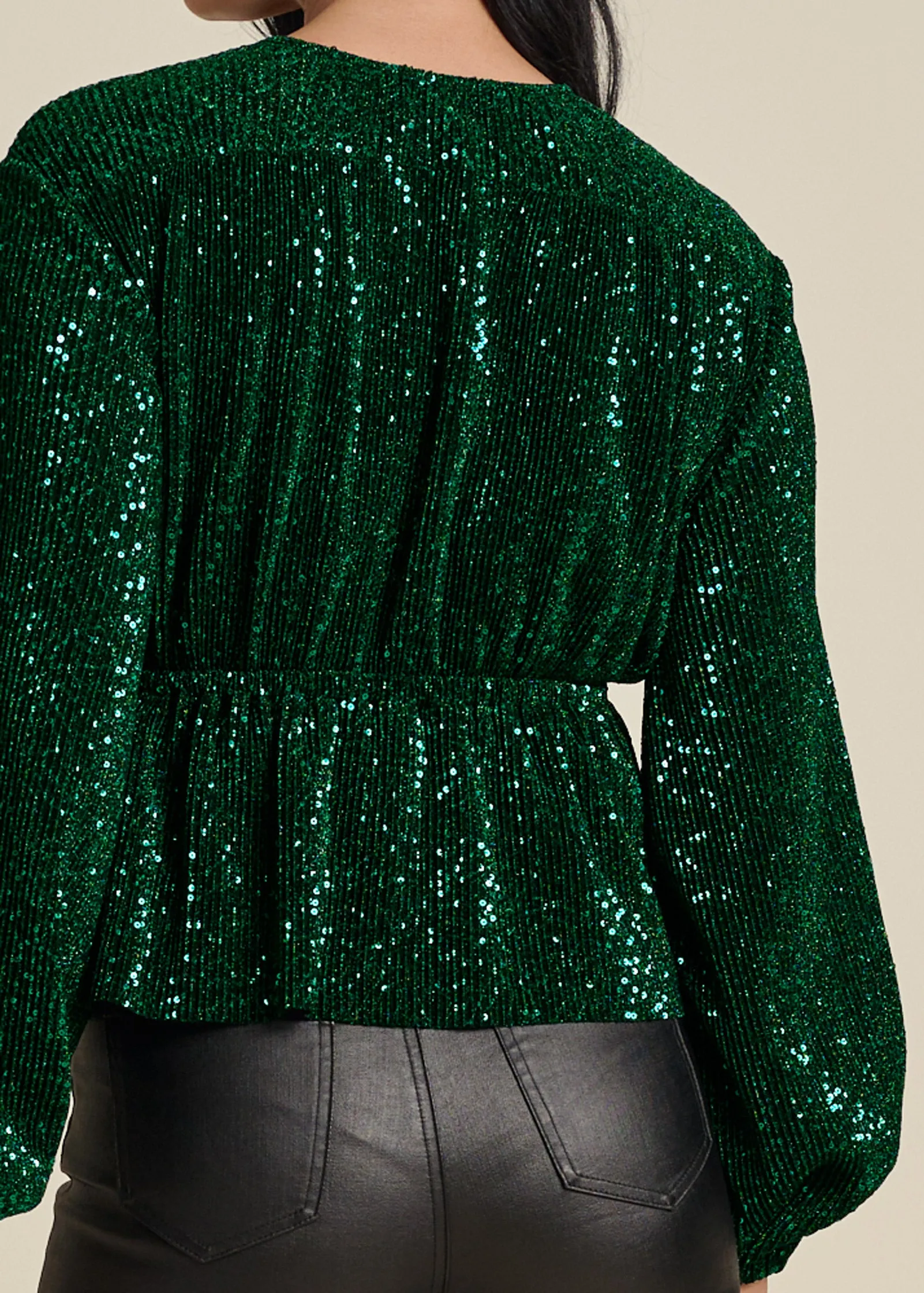 Allover Sequin Wrap Top - Green