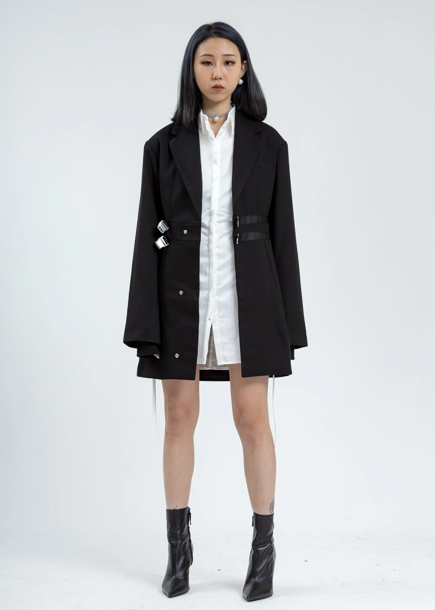 Black Oversized Buckle Wrap Blazer Dress