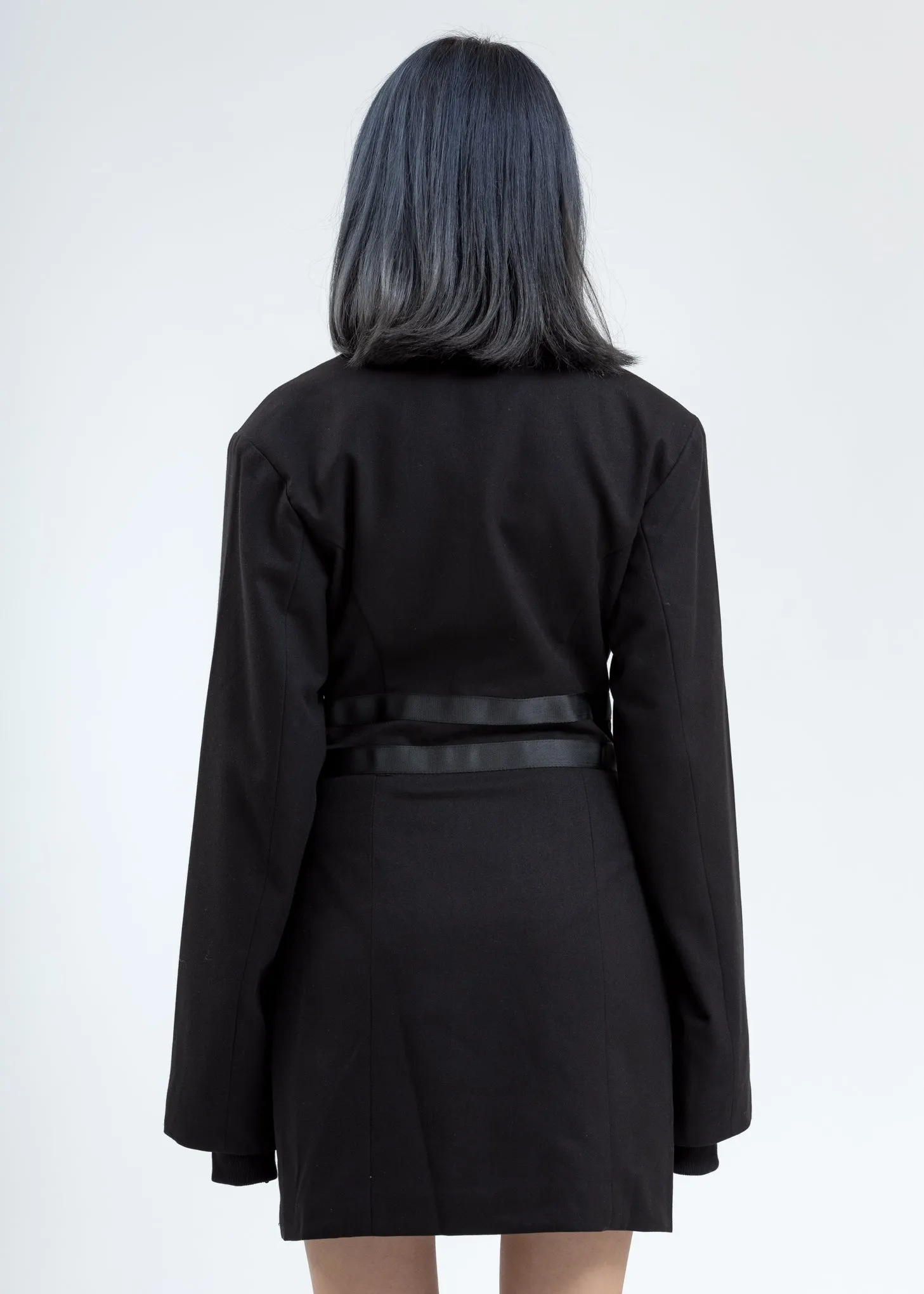 Black Oversized Buckle Wrap Blazer Dress