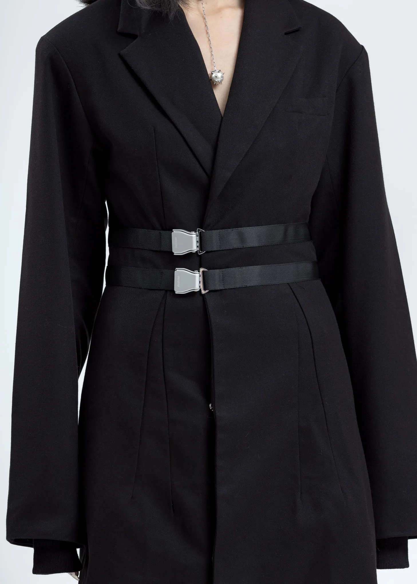 Black Oversized Buckle Wrap Blazer Dress