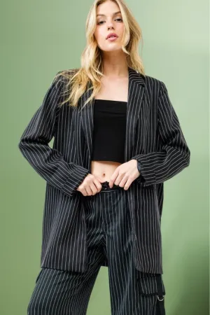 Black Striped Blazer Jacket
