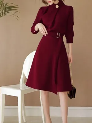 BOSTON Draped Mock Neck Midi Dress