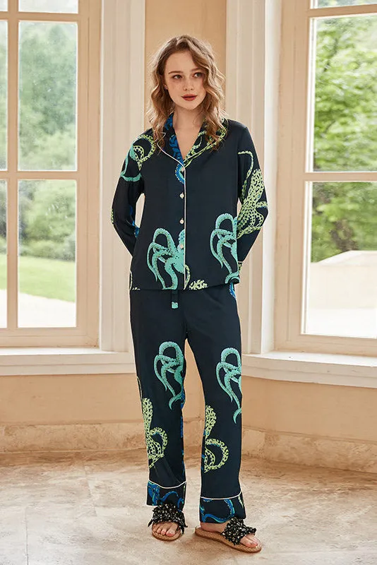 Bow Pattern Pajama Set-Black