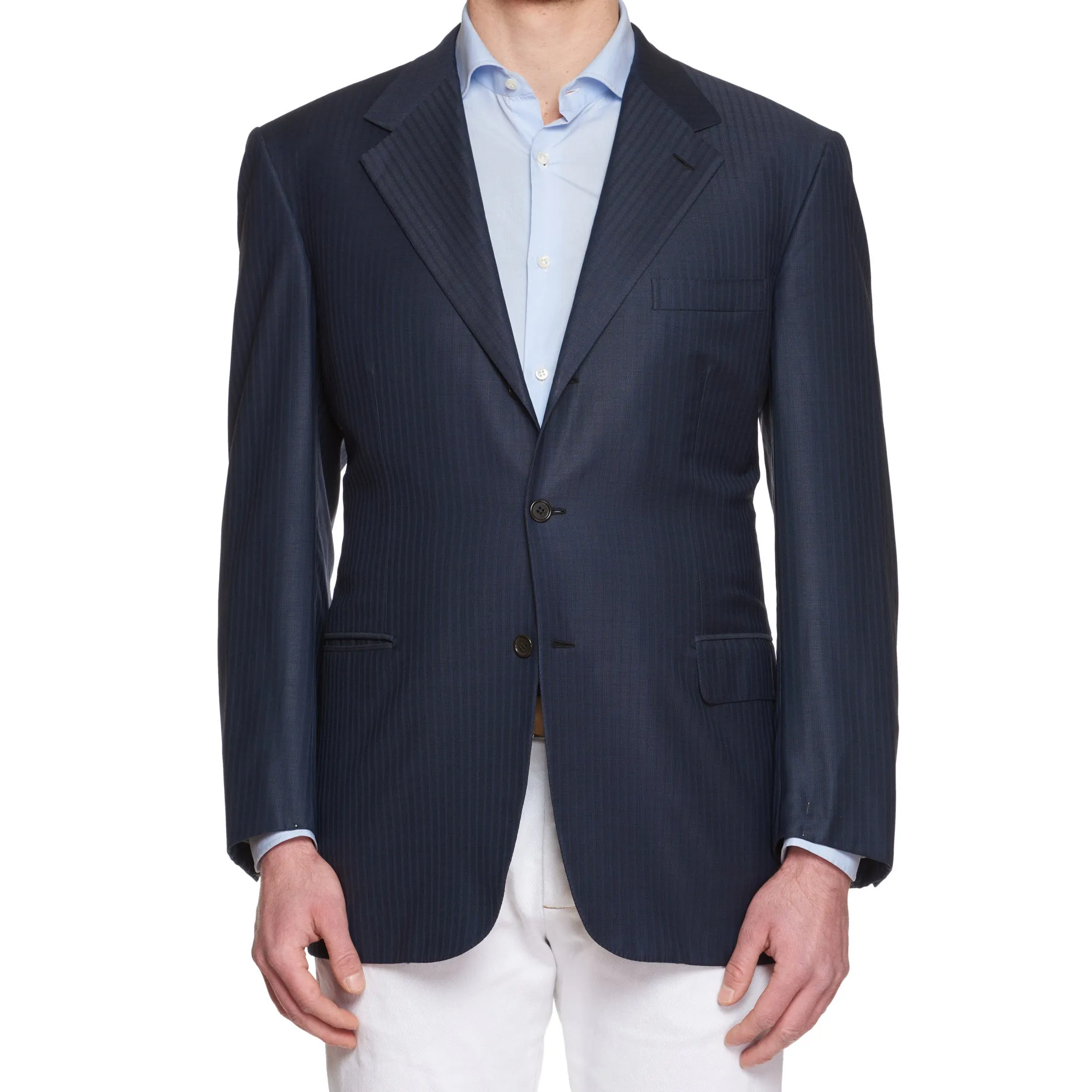BRIONI Handmade "Palatino" Blue Striped Wool Super 150's Jacket EU 54 US 44