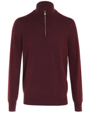 Burgundy Cashmere Quarter Zip Sweater