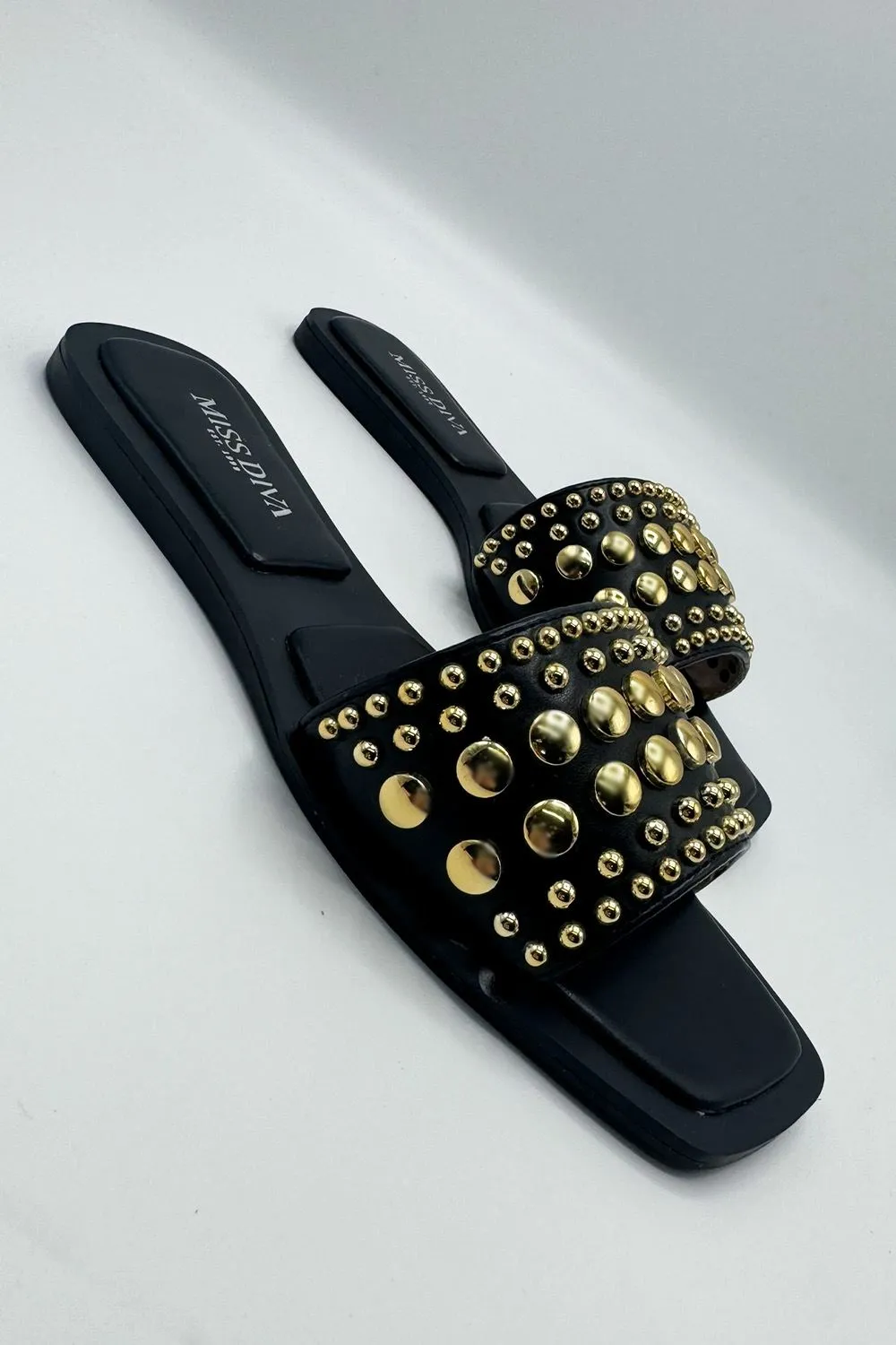 Calista Stud Embedded Strap Sliders in Black