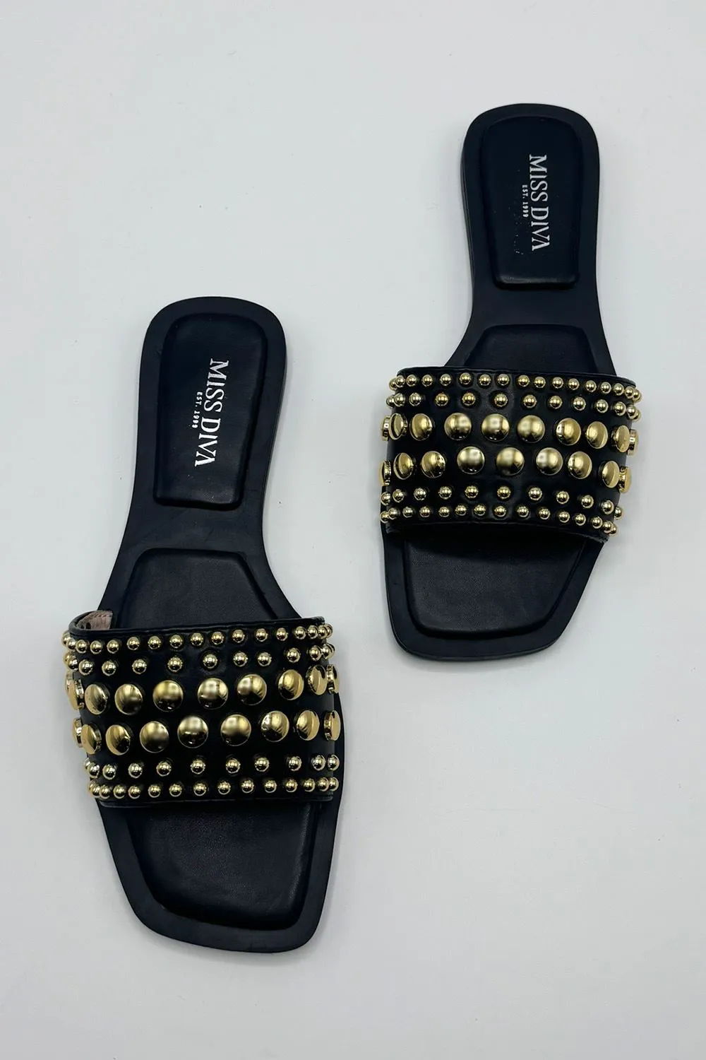 Calista Stud Embedded Strap Sliders in Black
