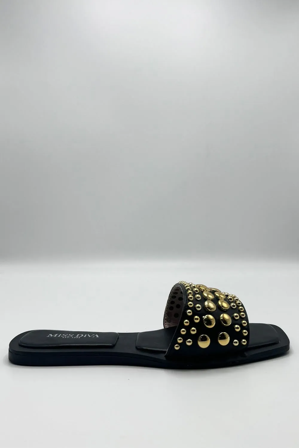 Calista Stud Embedded Strap Sliders in Black