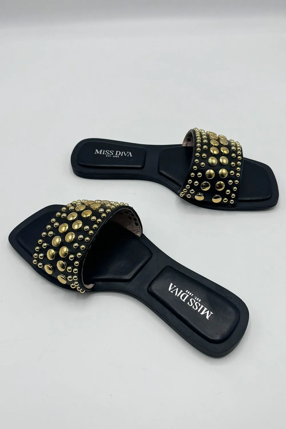 Calista Stud Embedded Strap Sliders in Black