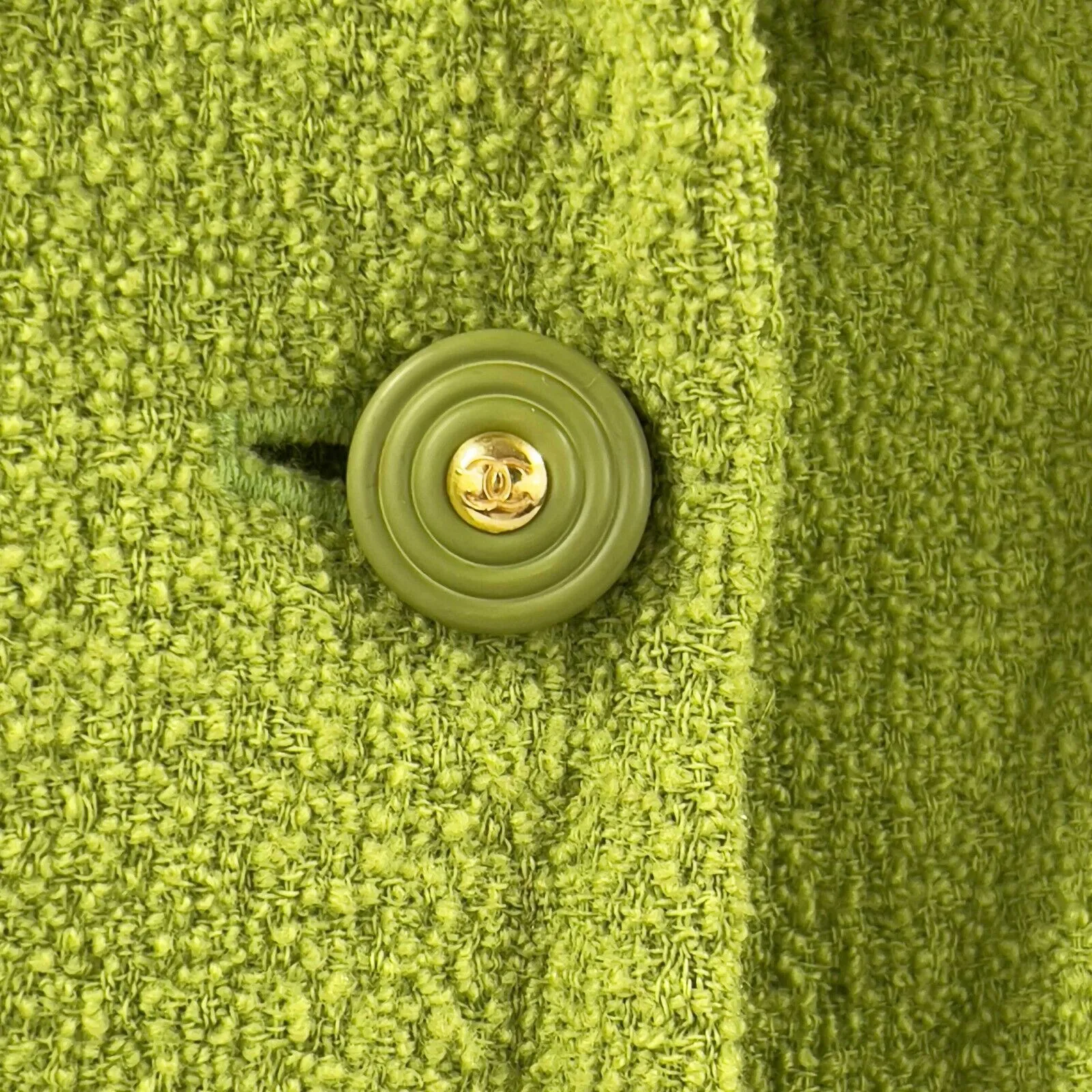 Chanel - 90s Lime Green Boucle Wool Sport Coat Blazer - CC Buttons - 42 / US 10