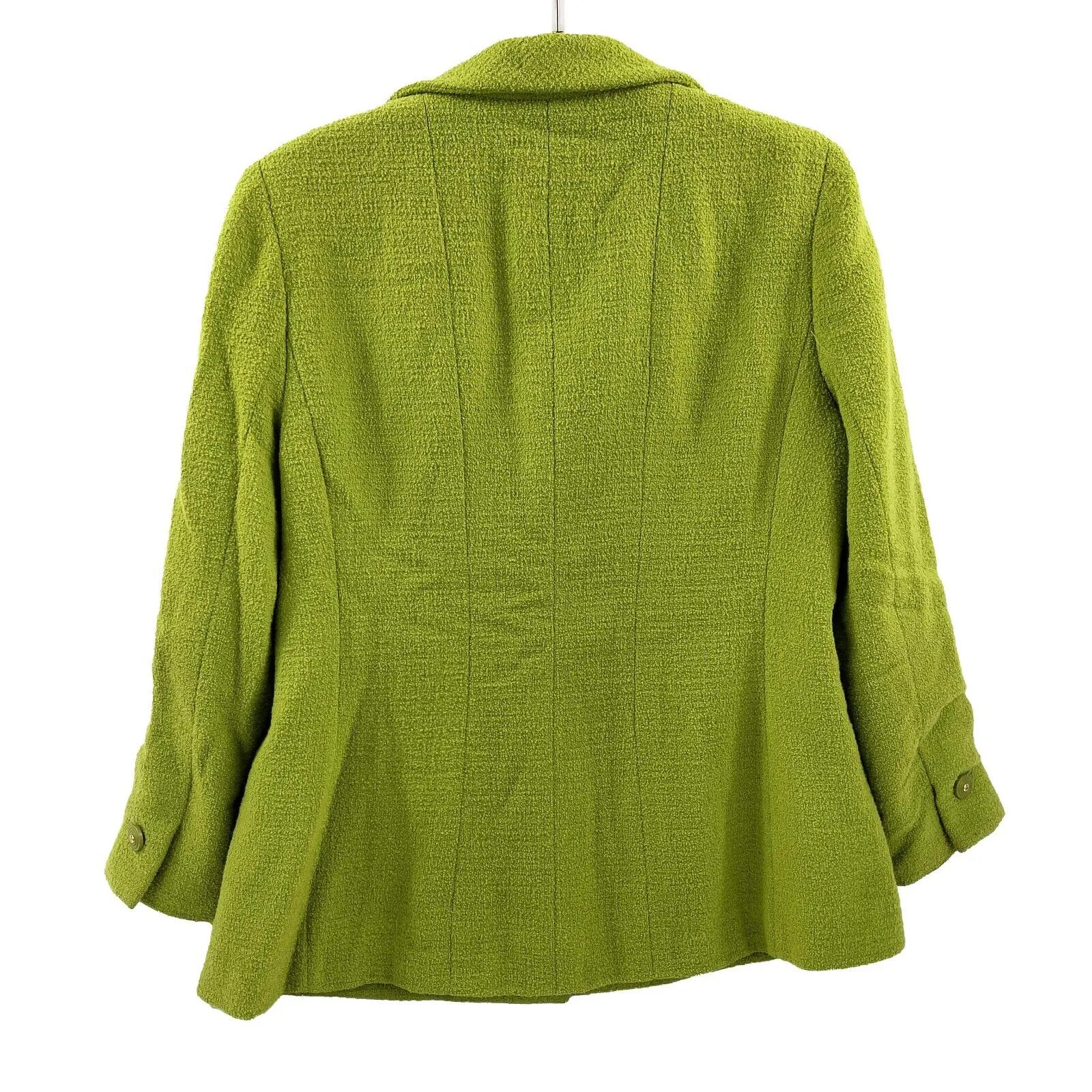 Chanel - 90s Lime Green Boucle Wool Sport Coat Blazer - CC Buttons - 42 / US 10