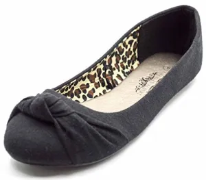 Charles Albert Ballet Flats for Women, Knotted Front Canvas Round Toe Dress Shoe, Black, 9
