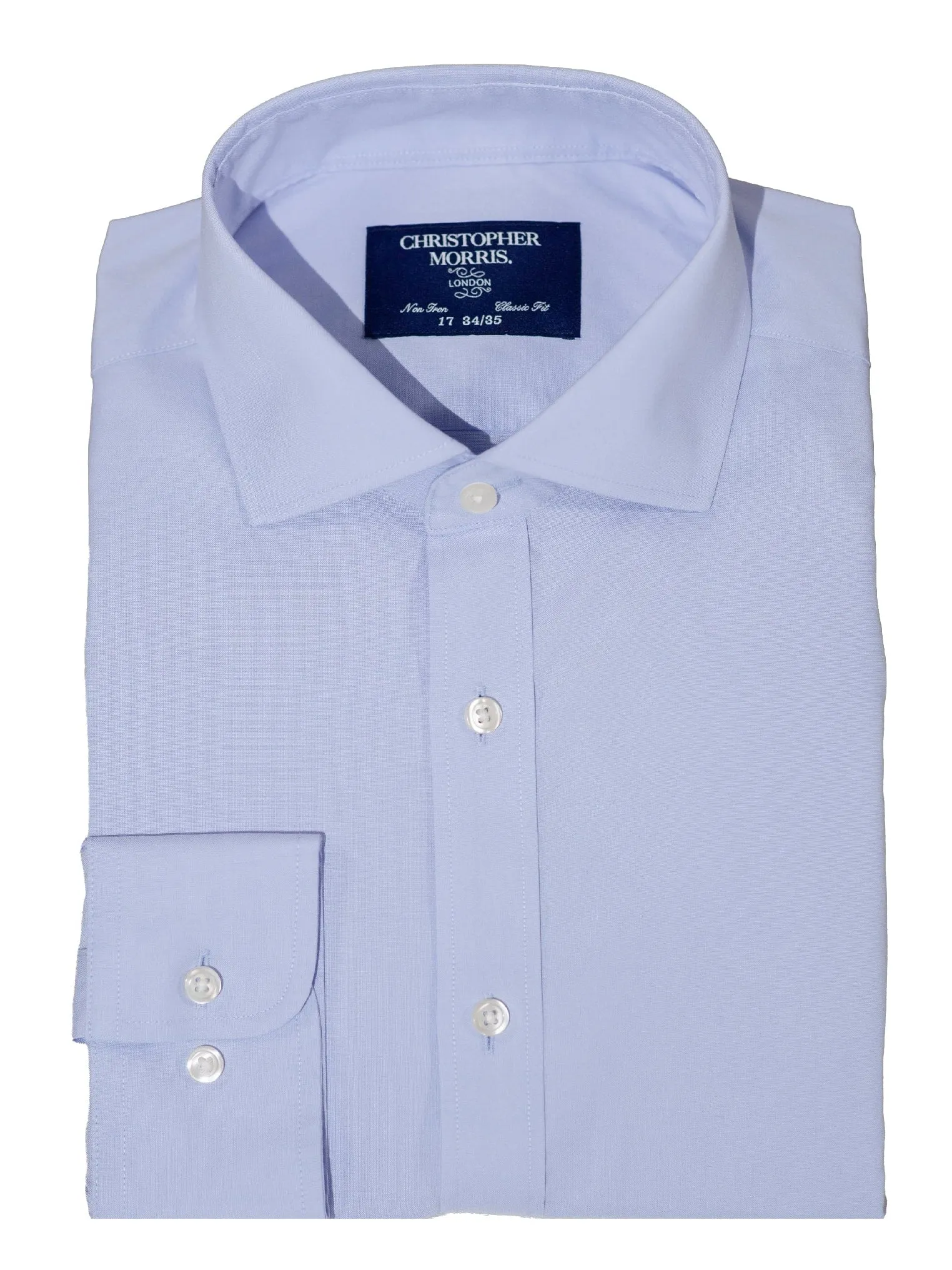 Christopher Morris Mens Blue Cotton Stretch Classic Fit Wrinkle Free Dress Shirt