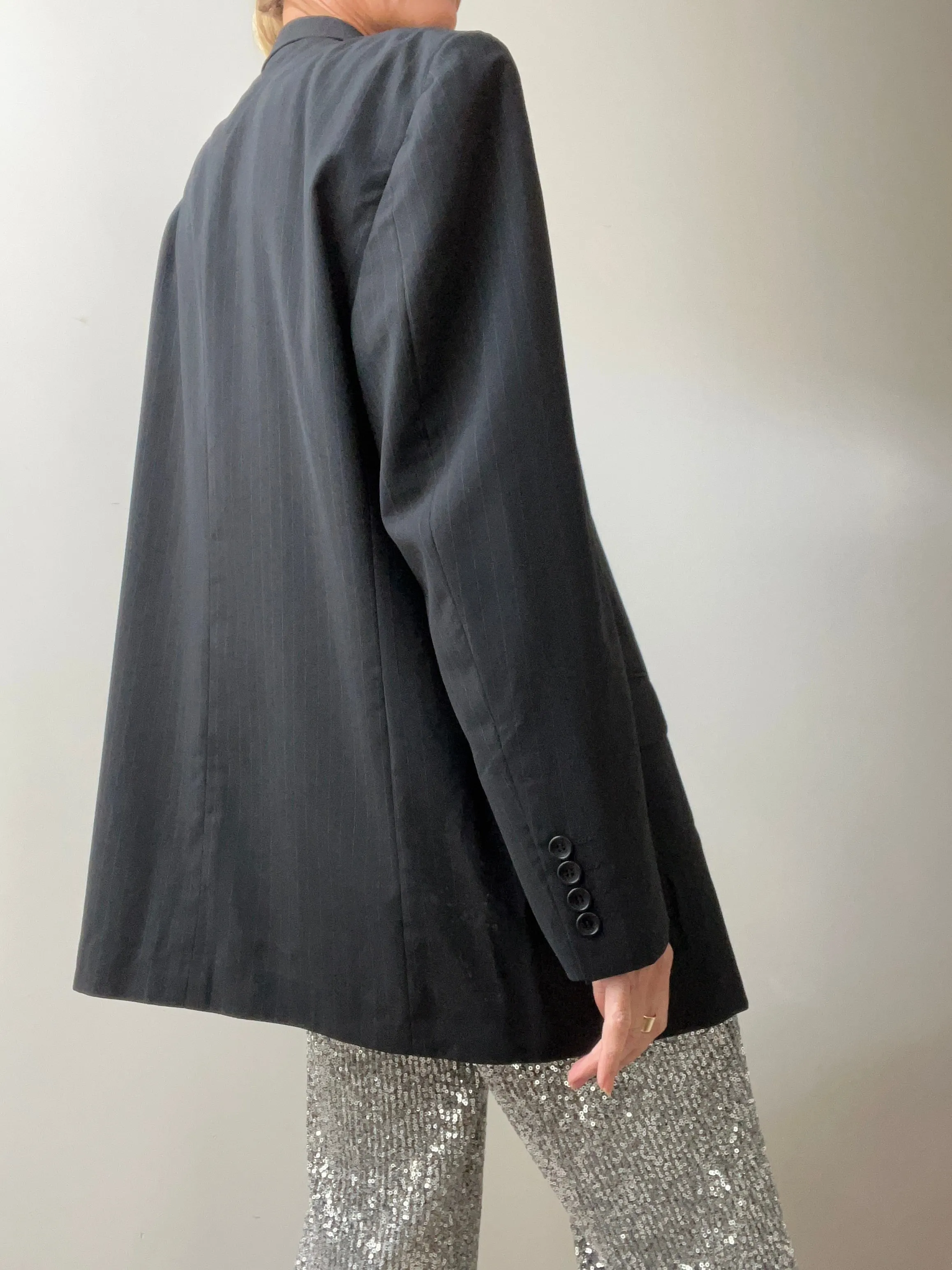 Classic Black Pinstriped Blazer