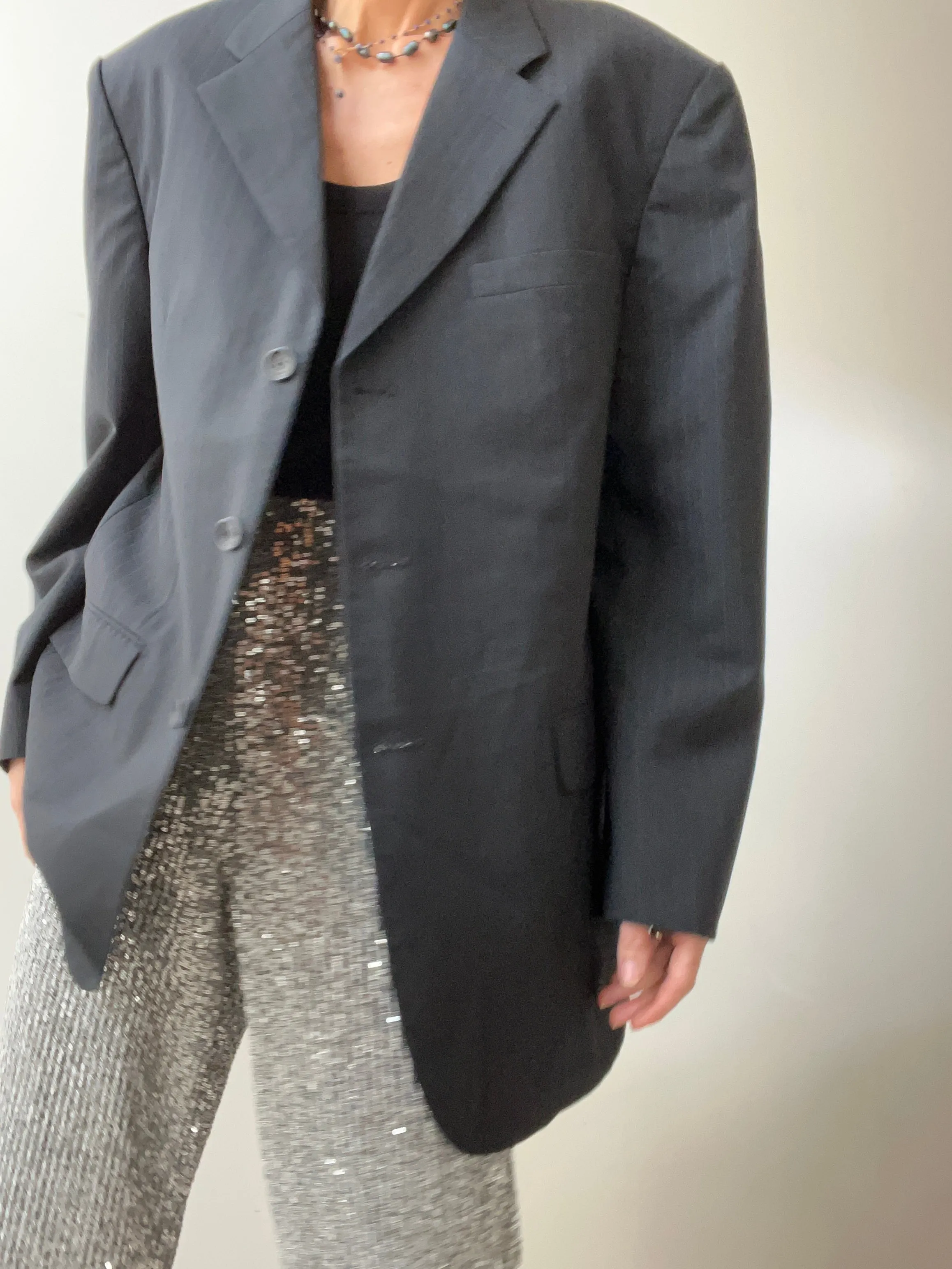 Classic Black Pinstriped Blazer