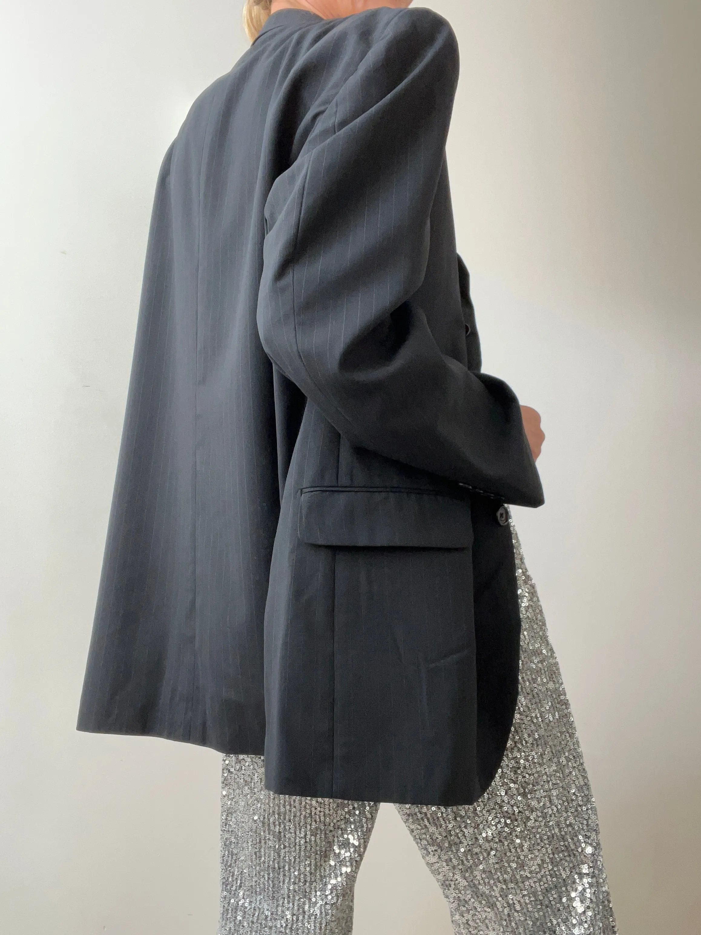 Classic Black Pinstriped Blazer