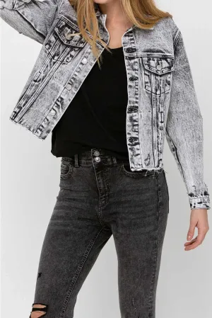 Distresses Classic Crop Denim Jacket