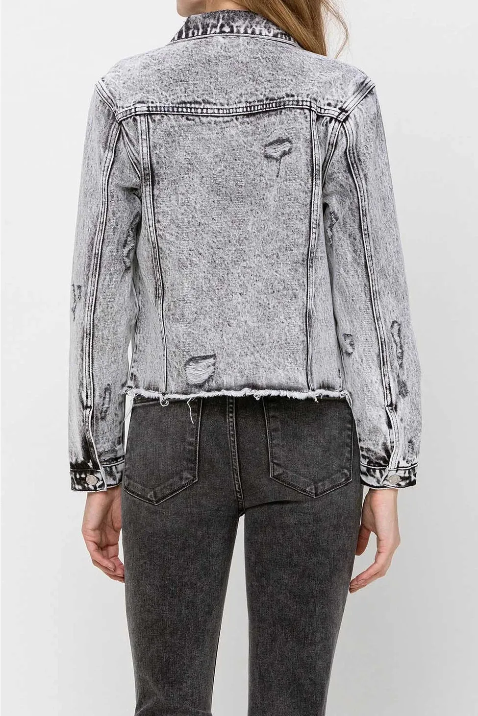 Distresses Classic Crop Denim Jacket