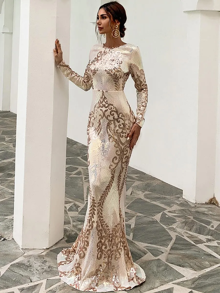 Graphic Sequin Mermaid Fromal Dress FT19747