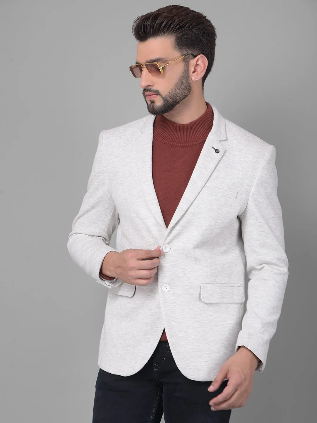 Grey Single Breasted Blazer