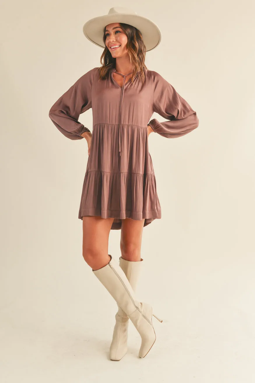 Heather Long Sleeve Satin Dress