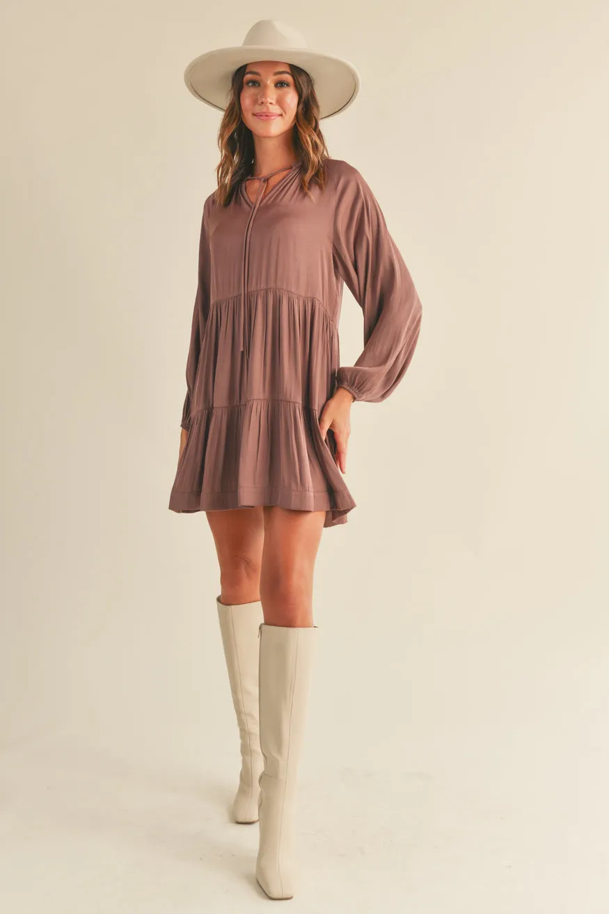 Heather Long Sleeve Satin Dress