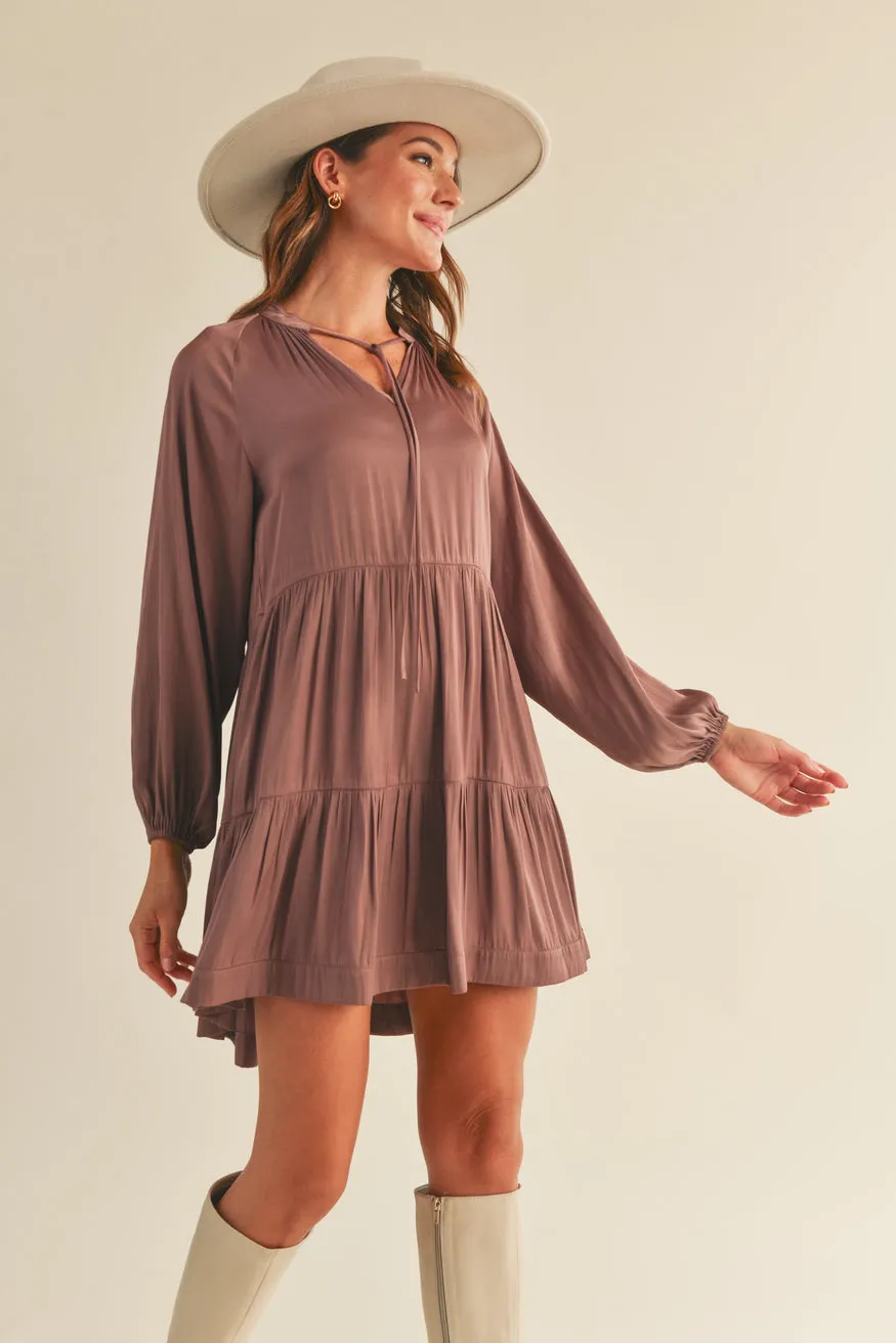 Heather Long Sleeve Satin Dress
