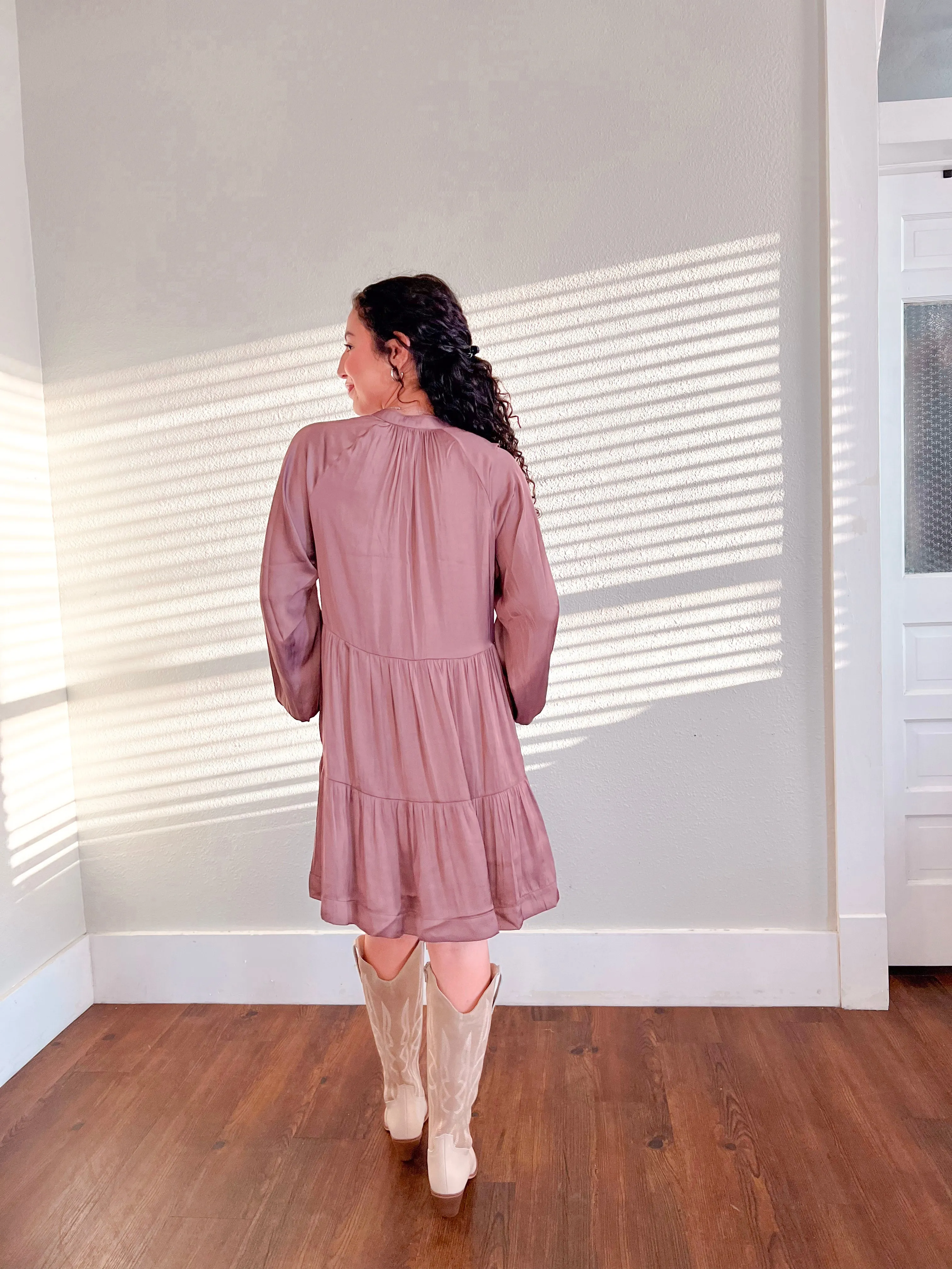 Heather Long Sleeve Satin Dress