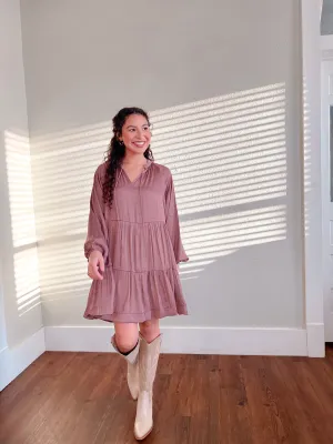 Heather Long Sleeve Satin Dress