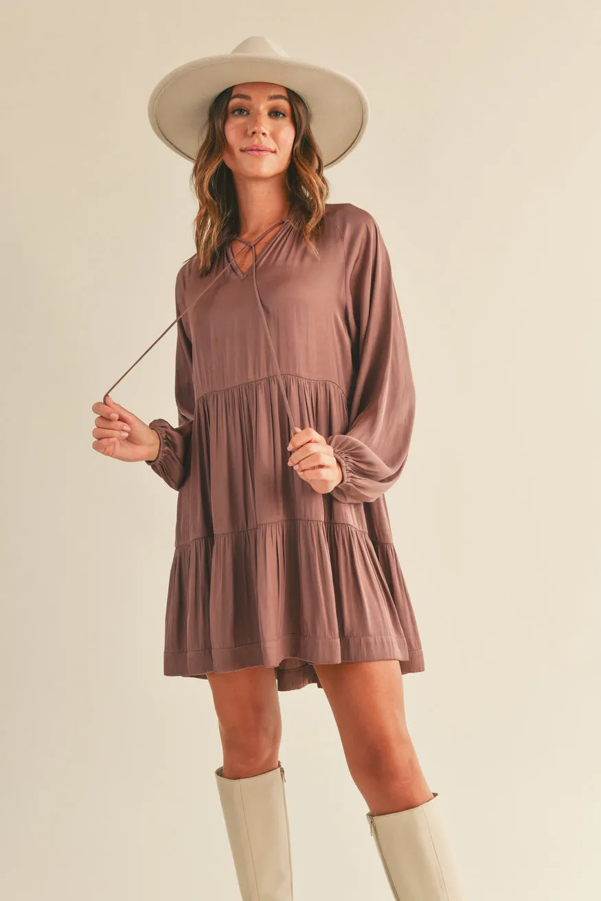 Heather Long Sleeve Satin Dress