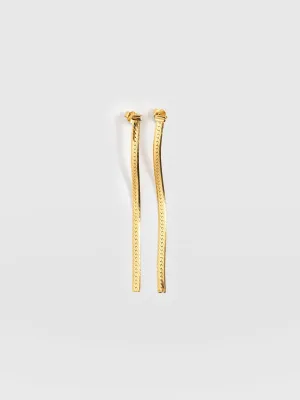 Herringbone Chain Drop Earrings - Gold