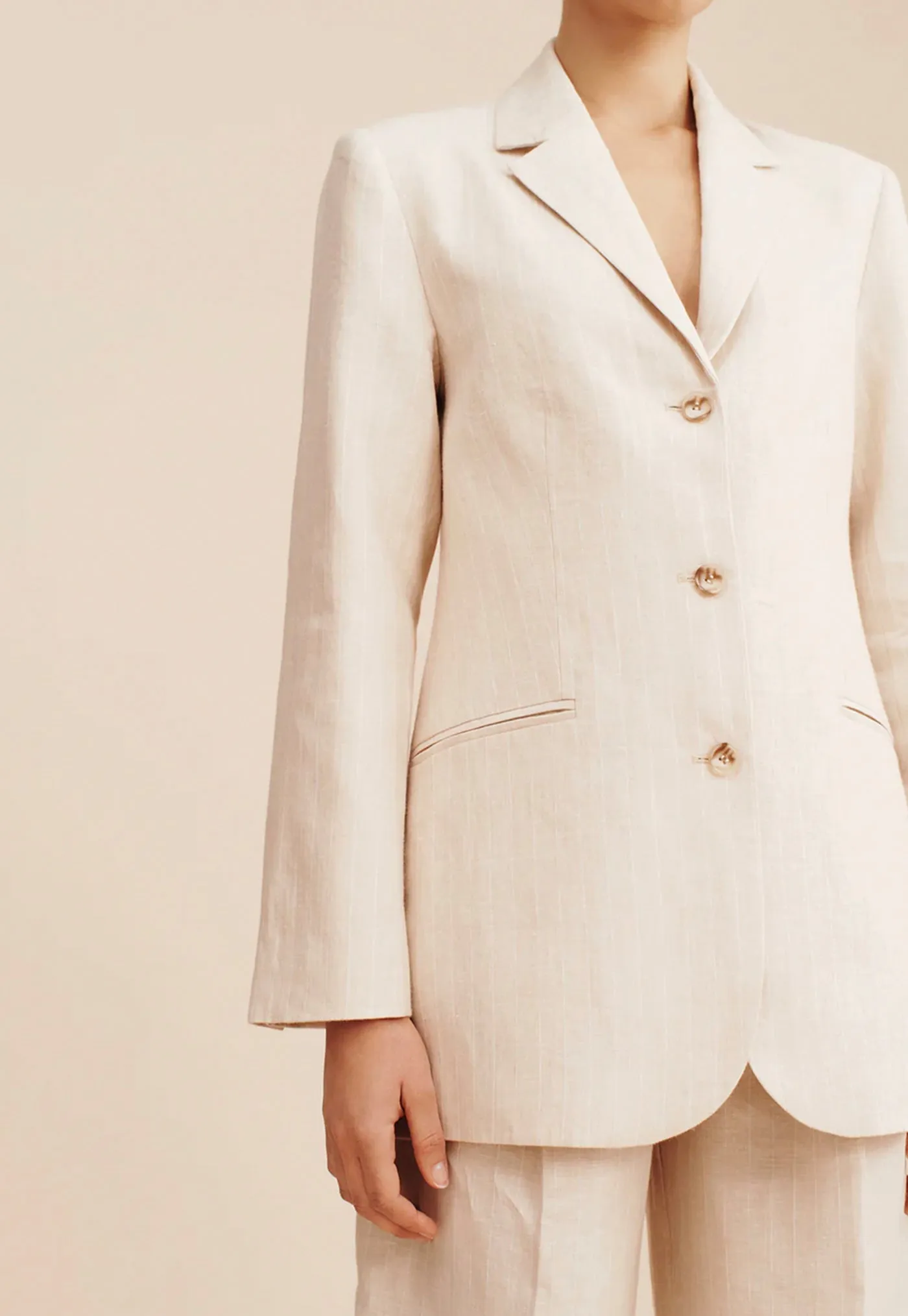 Leon Blazer - Beige Pinstripe